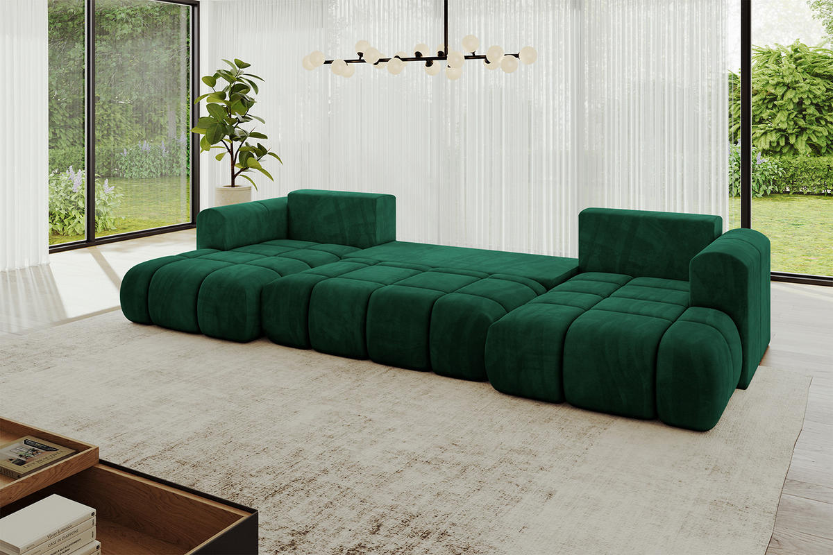 WOHNLANDSCHAFT Ottomane Links CLOUD-U-v1 414x180x40 Dunkelgrün Velours - Dunkelgrün, Holzwerkstoff/Kunststoff (414/90/180cm) - ALTDECOR