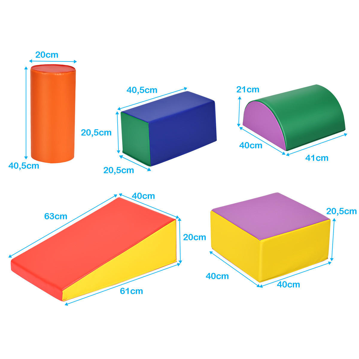 PĚNOVÝ BLOK barevný (5dílný) - různobarevná, kůže (40/20.5/40cm) - COSTWAY