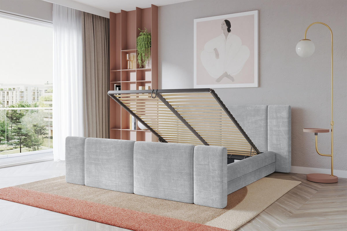 POLSTERBETT mit Bettkasten, Fußteil und Lattenrost, Boxbett ohne Matratze - TEVO-Z 160x200 Grau - Anthrazit, Holzwerkstoff/Textil (160/200cm) - ALTDECOR