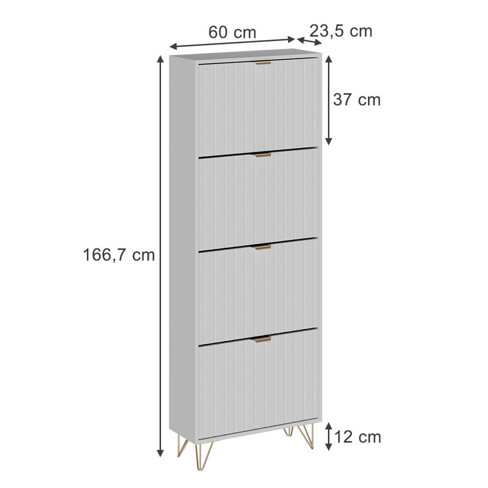 SCHUHSCHRANK Helge Weiß 60 x 166.7 cm 4 Fächer - Weiß, Holzwerkstoff (60/166.7/23.5cm) - Vicco