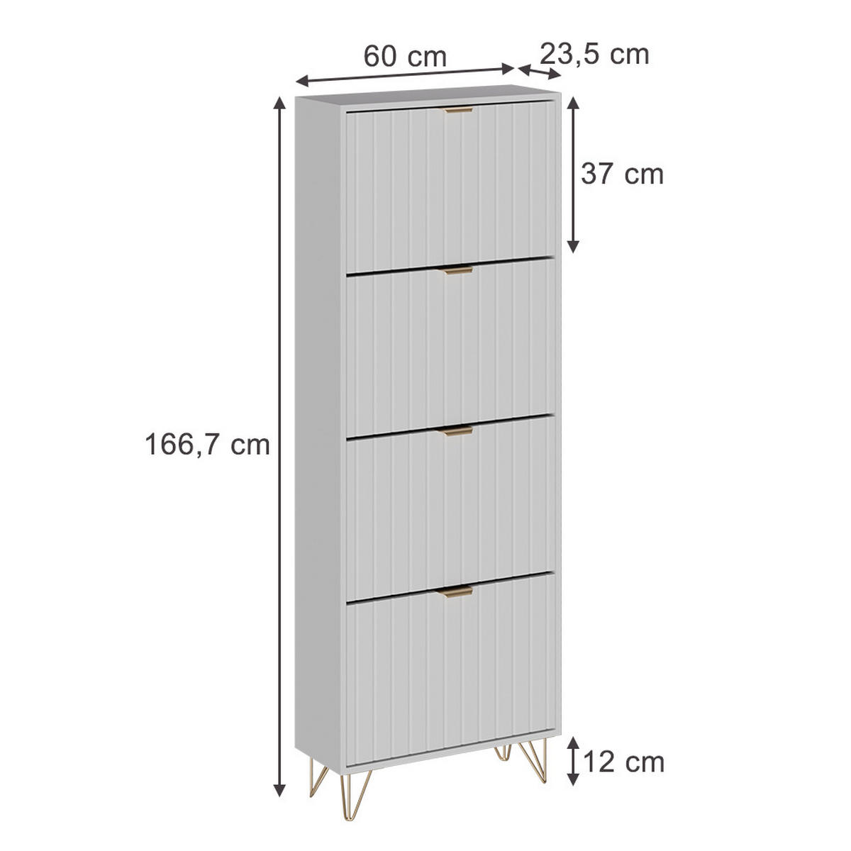 SCHUHSCHRANK Helge Weiß 60 x 166.7 cm 4 Fächer - Weiß, Holzwerkstoff (60/166.7/23.5cm) - Vicco