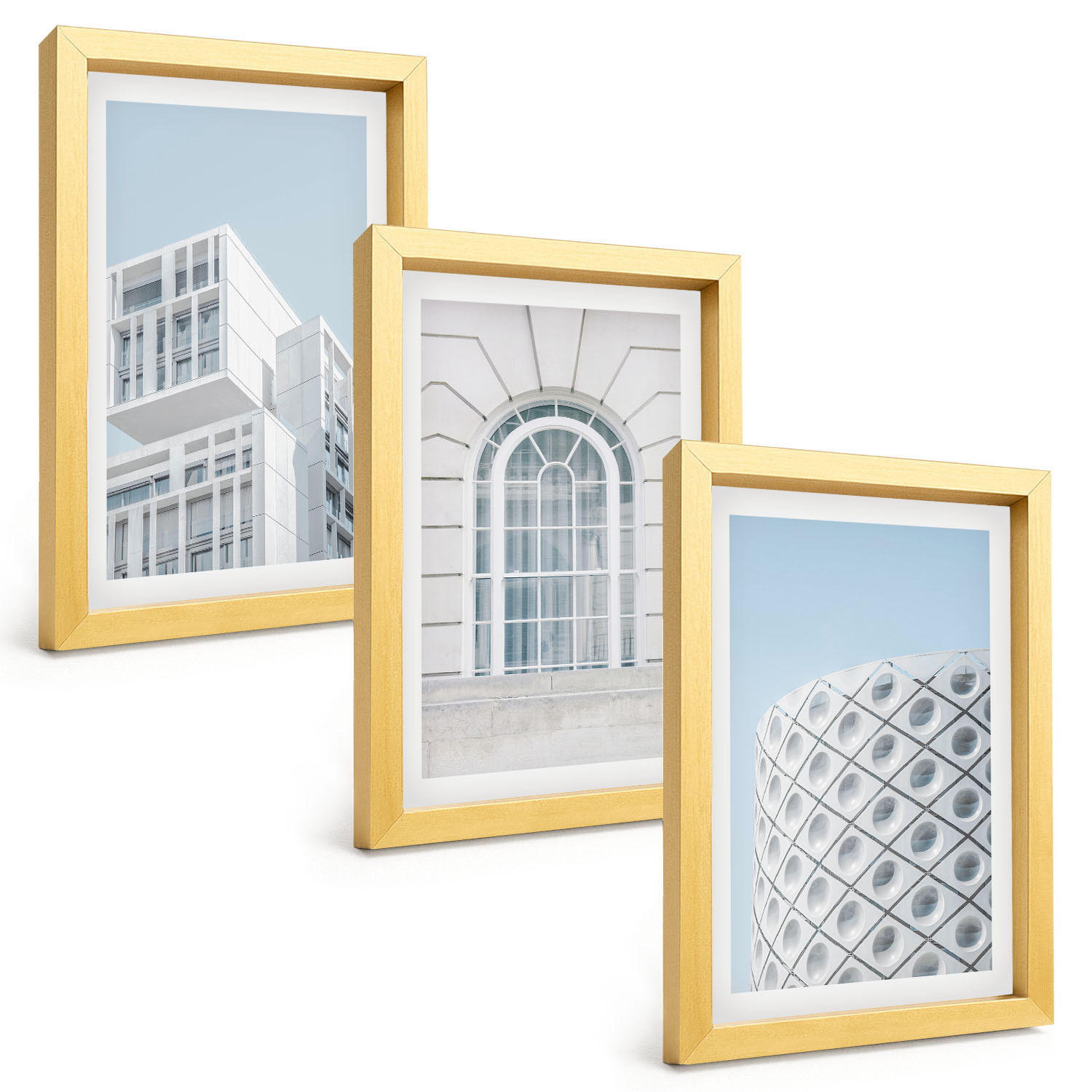 BILDER SET 3er Set - 20x30 cm Goldrahmen - Moderne Architekturgeometrie - Goldfarben, Kunststoff (20/30cm) - TULUP