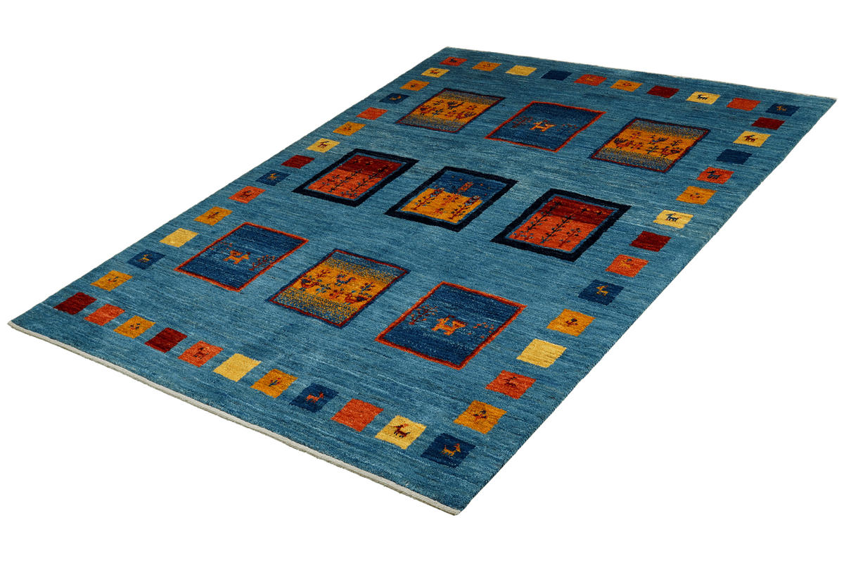 GABBEH-TEPPICH handgeknüpft Rizbaf Blau 204/150 cm Schurwolle - Blau, Textil (150/204cm) - Looma