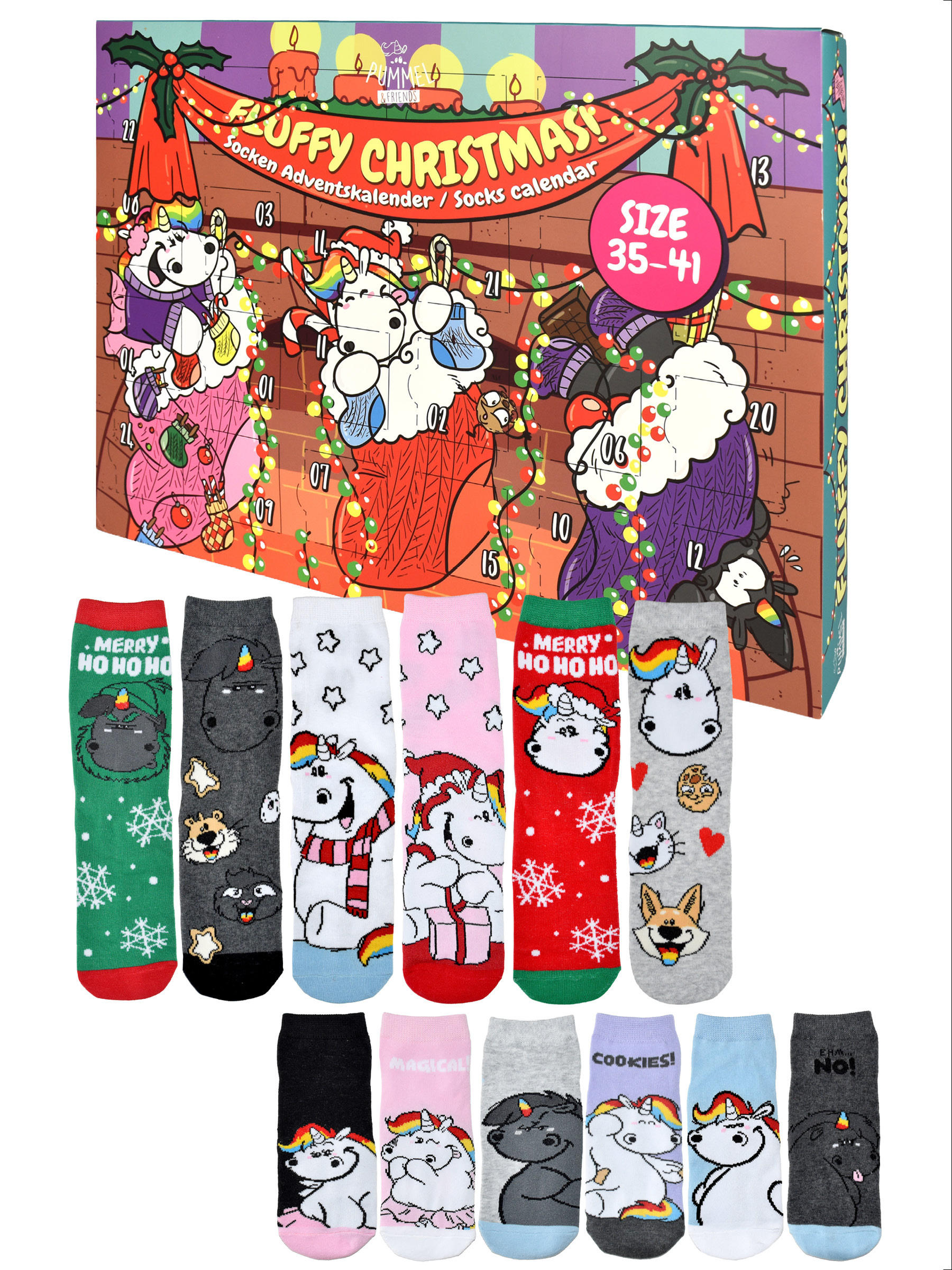 ADVENTSKALENDER Pummel & Friends Pummeleinhorn mit 12 Paar Socken Größe 35-41 - Multicolor, Textil (37/5/26.5cm) - United Labels
