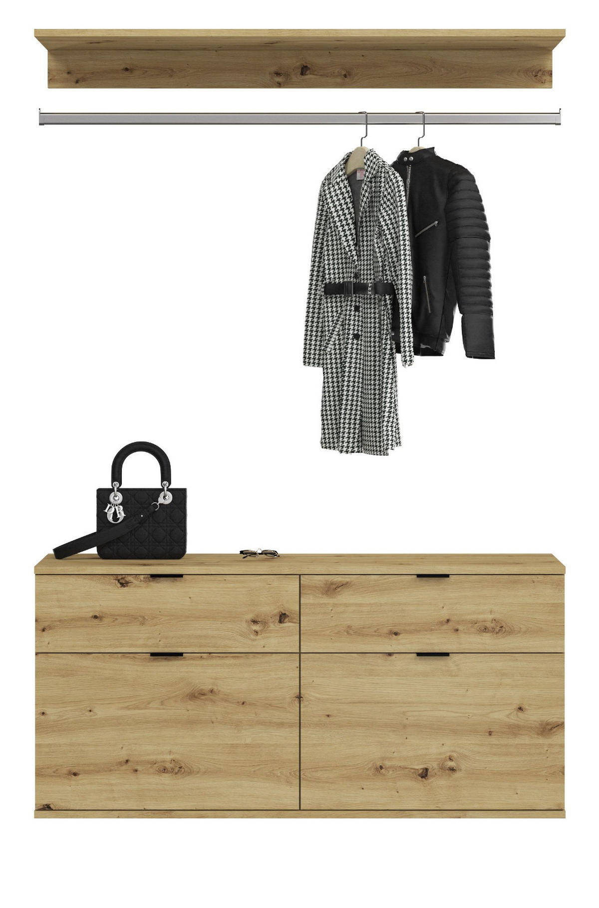 GARDEROBEN-SET in Artisan Eiche 121 cm, Komplettset mit Kleiderstange - Schwarz/Eiche Artisan, Holzwerkstoff/Metall (121/79/34cm) - Inn.Furn