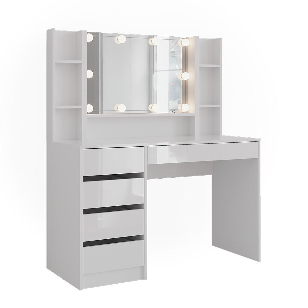 SCHMINKTISCH Sherry Weiß/Weiß Hochglanz 119.8 cm 5 Teile - Weiß Hochglanz, Holzwerkstoff (119.8/76/50.1cm) - Vicco