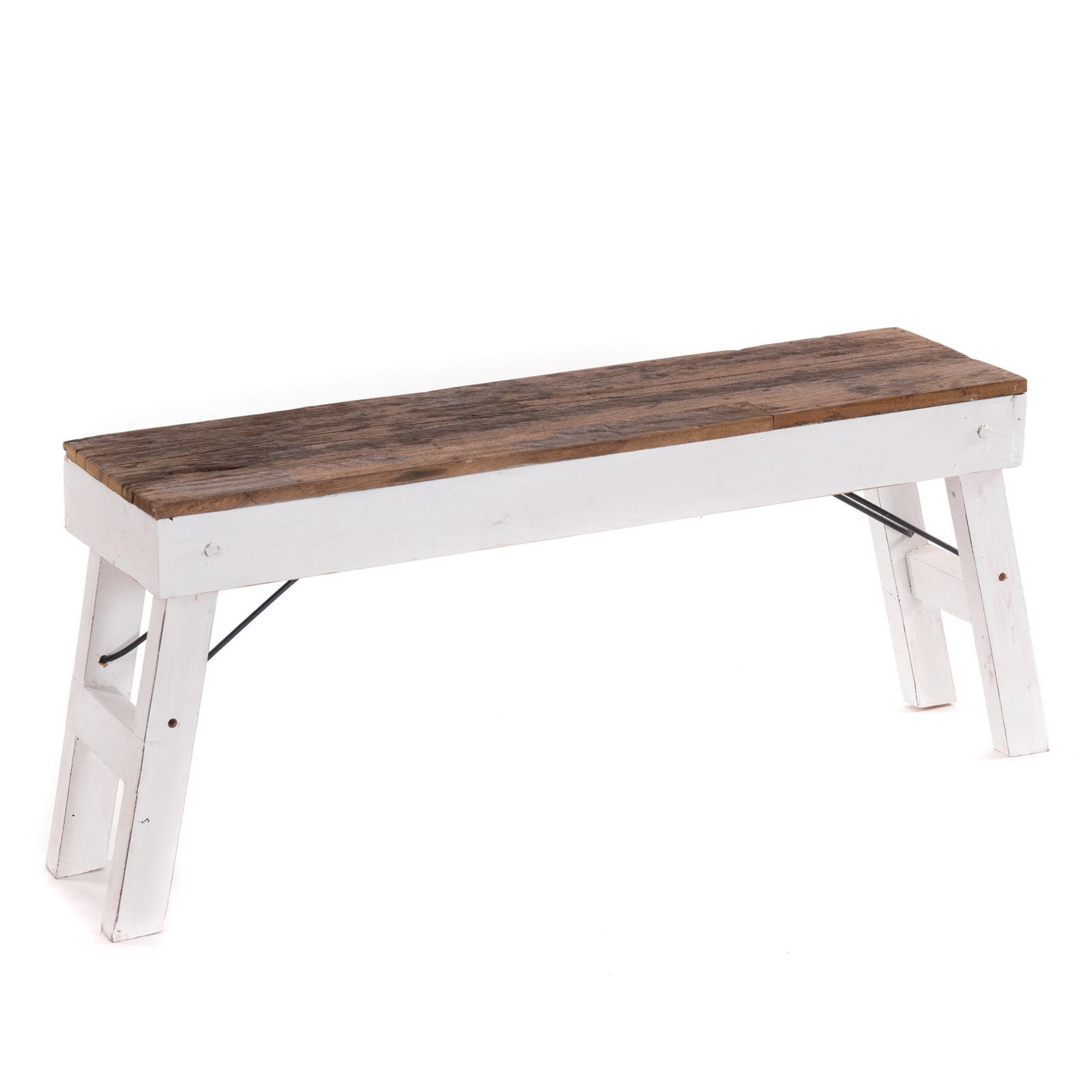 SITZBANK Aldo Recyclingholz massiv, Bein einklappbar 06 weiß-landhaus - Weiß, Holz (112/48/28cm) - DESIGN DELIGHTS