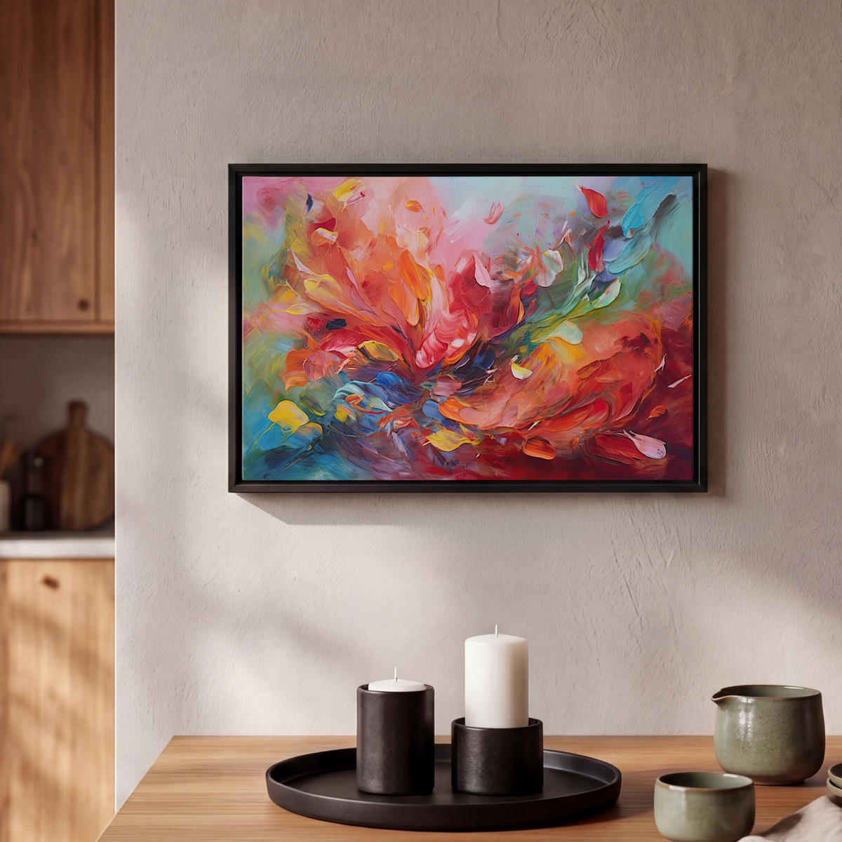 LEINWAND Bilder mit Rahmen - Ölgemälde - Kunst - Abstrakt - Farbenfroh - 30x20 - Altrosa, Textil (30/20cm) - MuchoWow