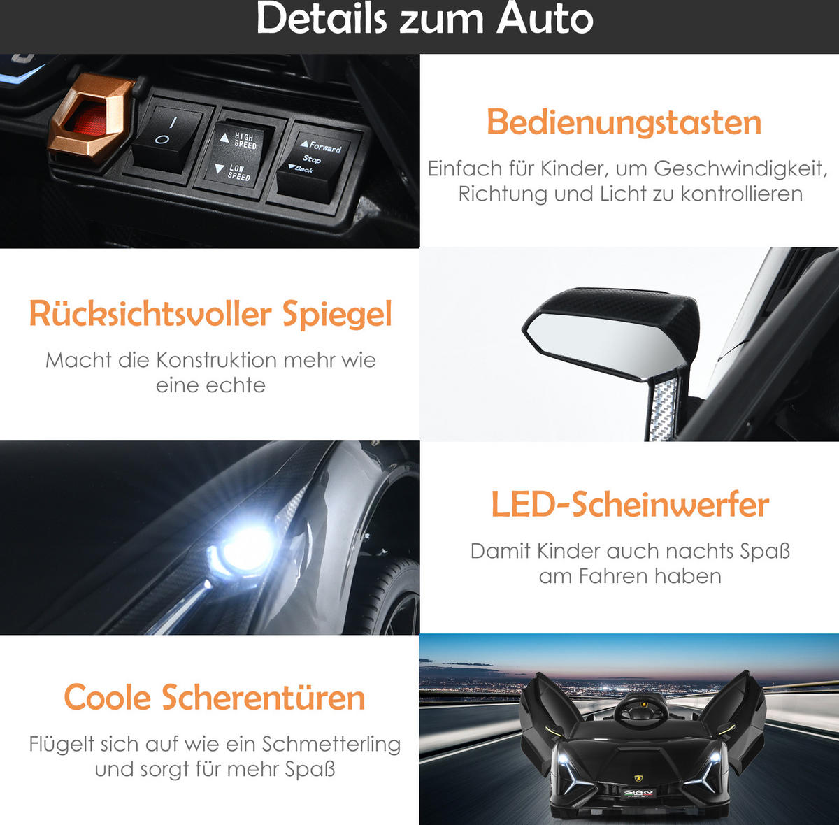 DETSKÉ auto Lamborghini 12V čierne - čierna, plast (64/41/108cm) - COSTWAY