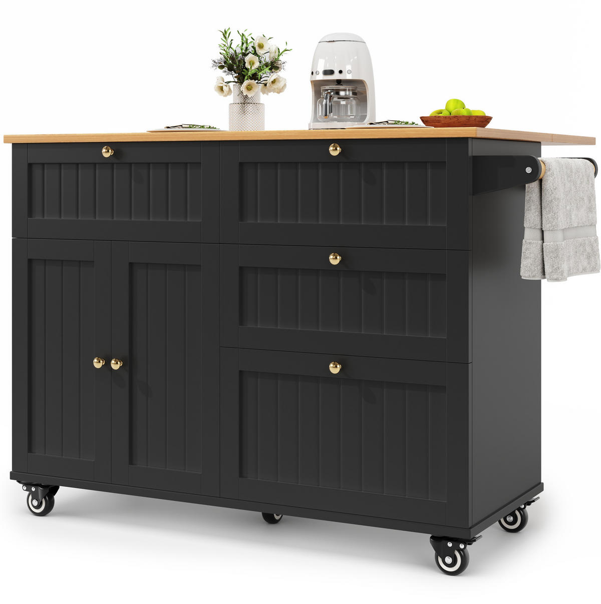 KÜCHENINSEL mit Stauraum 133 x 70 cm MDF Schwarz - Schwarz, Holz (70/88/133cm) - Beauniv