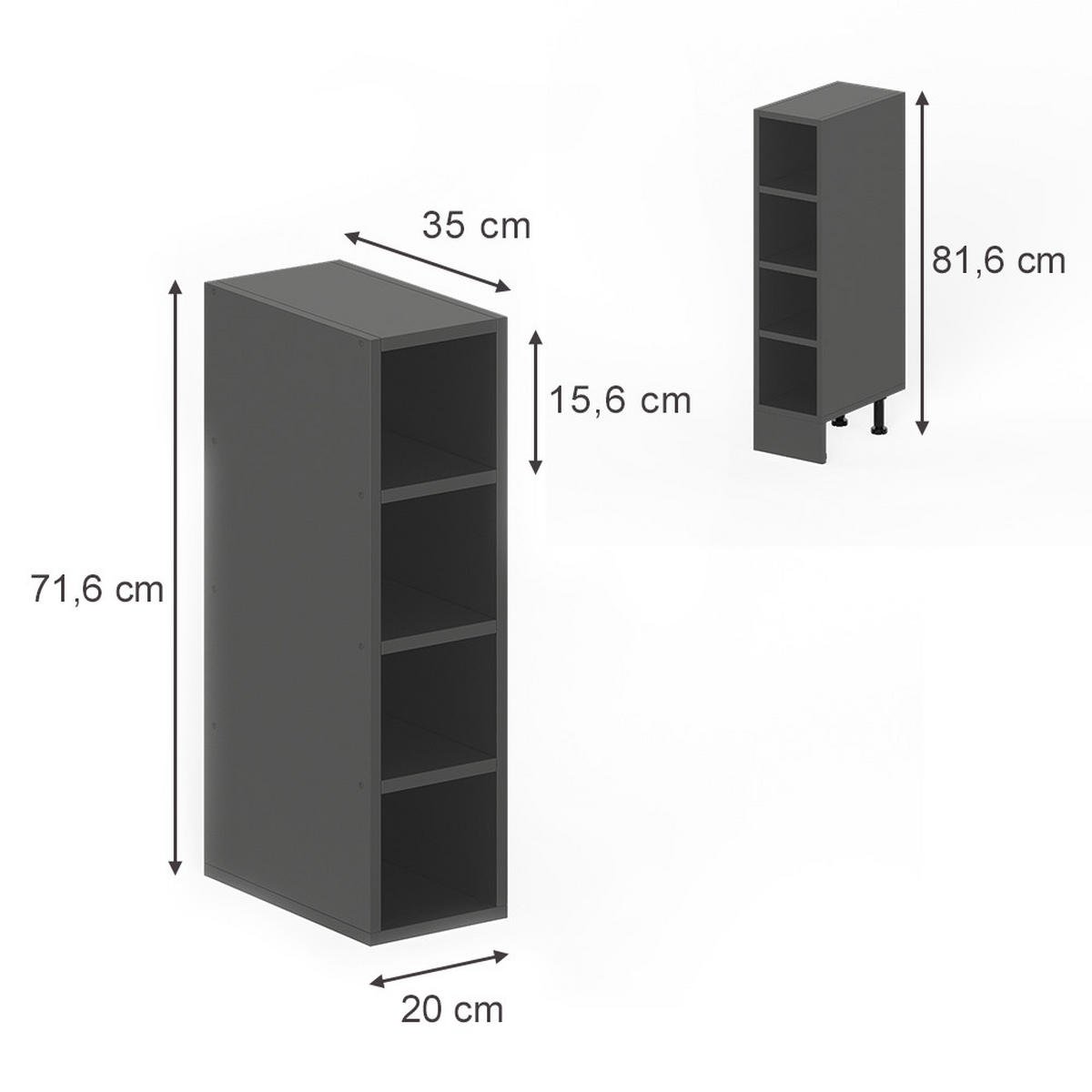 AUFBEWAHRUNGSREGAL Rula, Anthrazit, 20 x 81.6 cm - Anthrazit, Holzwerkstoff (20/350/35cm) - Vicco