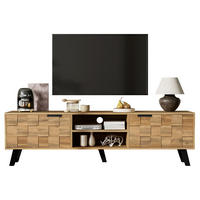 TV-SCHRANK aus Spanplatte 160,5x35,5x45 cm Holzfarbe mit 2 Türen, 2 offenen Fächern und Dämpfungsscharnieren - Naturfarben, Holzwerkstoff (160.5/45/35.5cm) - Modfu