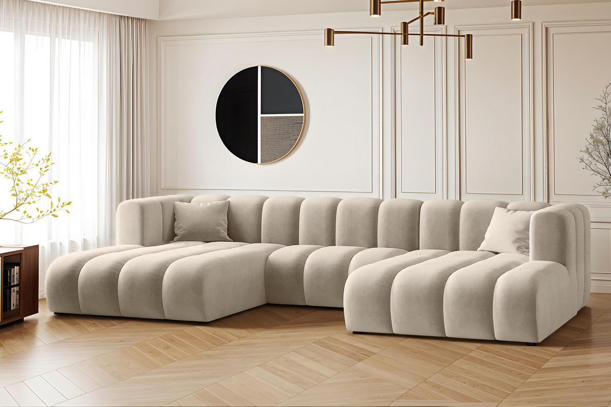 ECKSOFA U-from Grand modular Stoff Salvador Beige - Beige, Holz (317/179cm) - Kaiser Möbel
