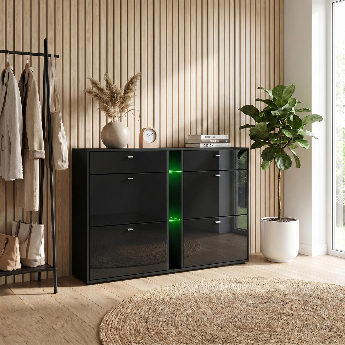 SCHUHSCHRANK Today Fronten in Schwarz Hochglanz - Schwarz Hochglanz, Holzwerkstoff (155.5/95/28cm) - Vladon