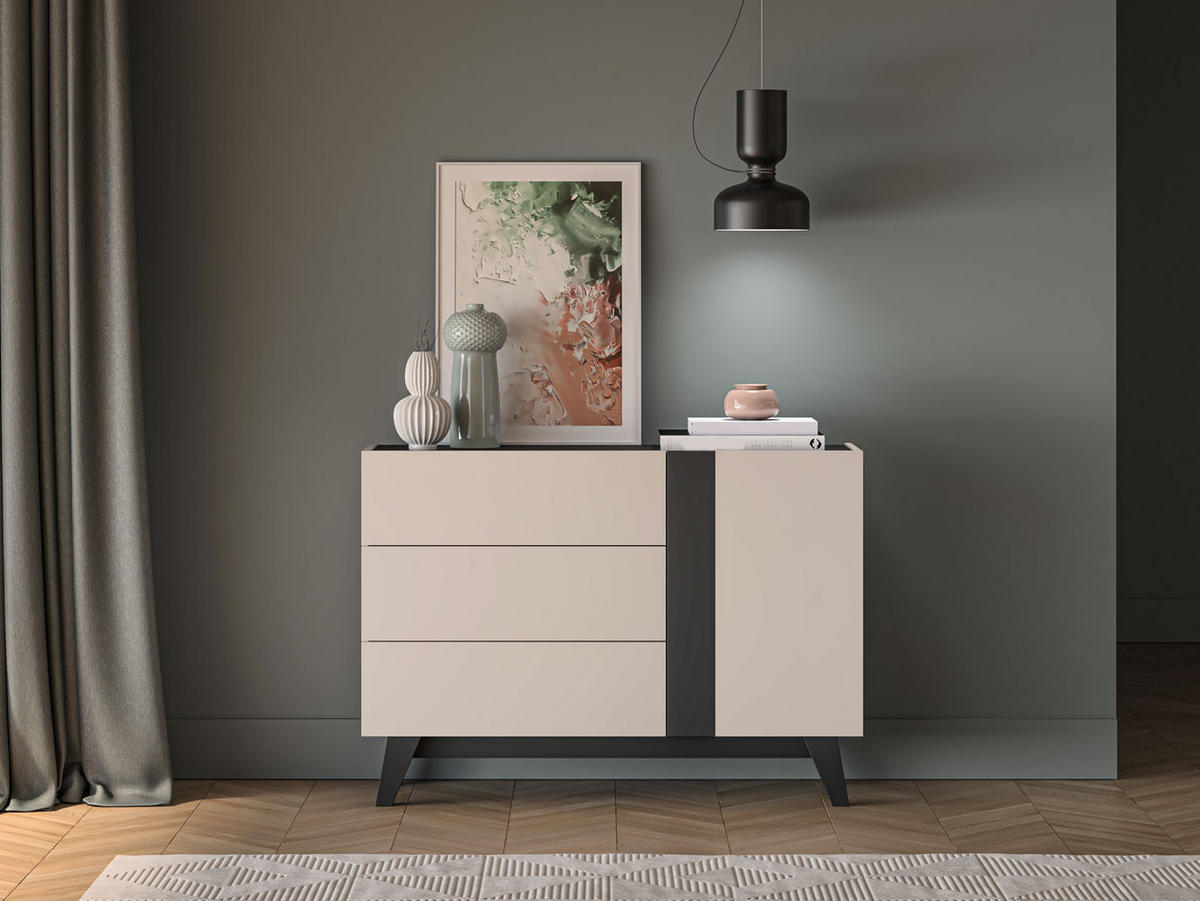 KOMMODE Freshion Kaschmir / Schwarz 120 / 40 / 85cm - Kaschmir/Creme, Holz/Holzwerkstoff (120/85/40cm) - Feldmann-Wohnen