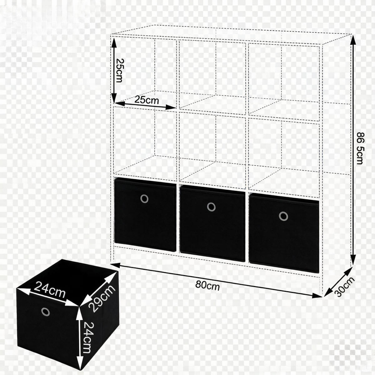 BÜCHERREGAL Schwarz/Eiche hell mit 3 Stoffschubladen 80/30/86.5 cm - Schwarz, Holzwerkstoff (80/86.5/30cm) - PANGIVO