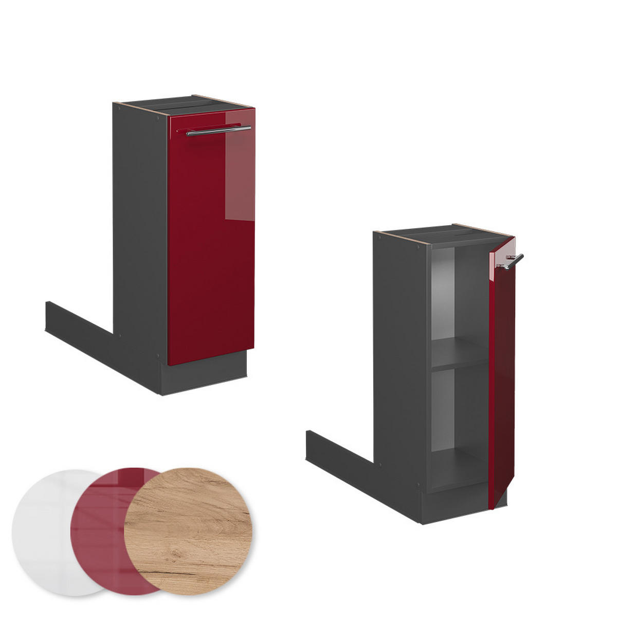 KÜCHENINSEL Fame-Line Bordeaux Hochglanz 30 cm ohne AP - Bordeaux/Anthrazit, Holzwerkstoff (30/82/70cm) - Vicco