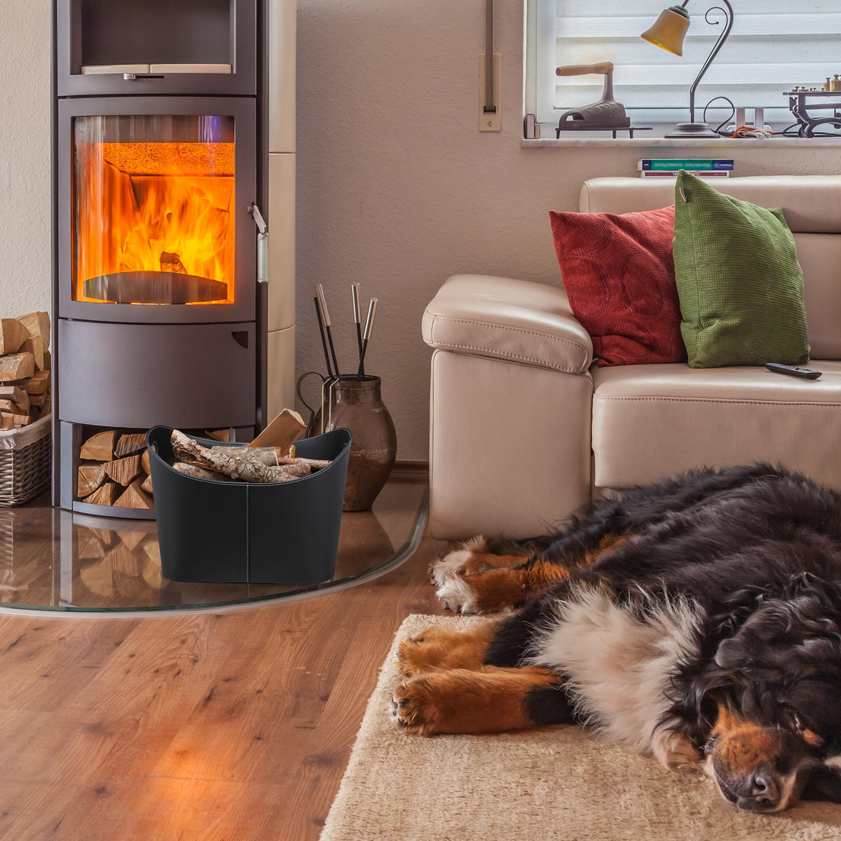 HOLZKORB - Schwarz, Wellpappe/Kunststoff (55/35.5/42.5cm) - Relaxdays