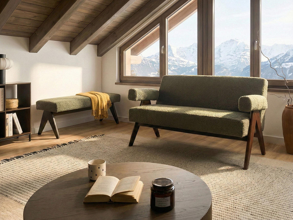 2-SITZER-SOFA Bouclé Grün/Dunkelbraun Tamre - Braun/Grün, Textil (148/79/78cm) - Beliani
