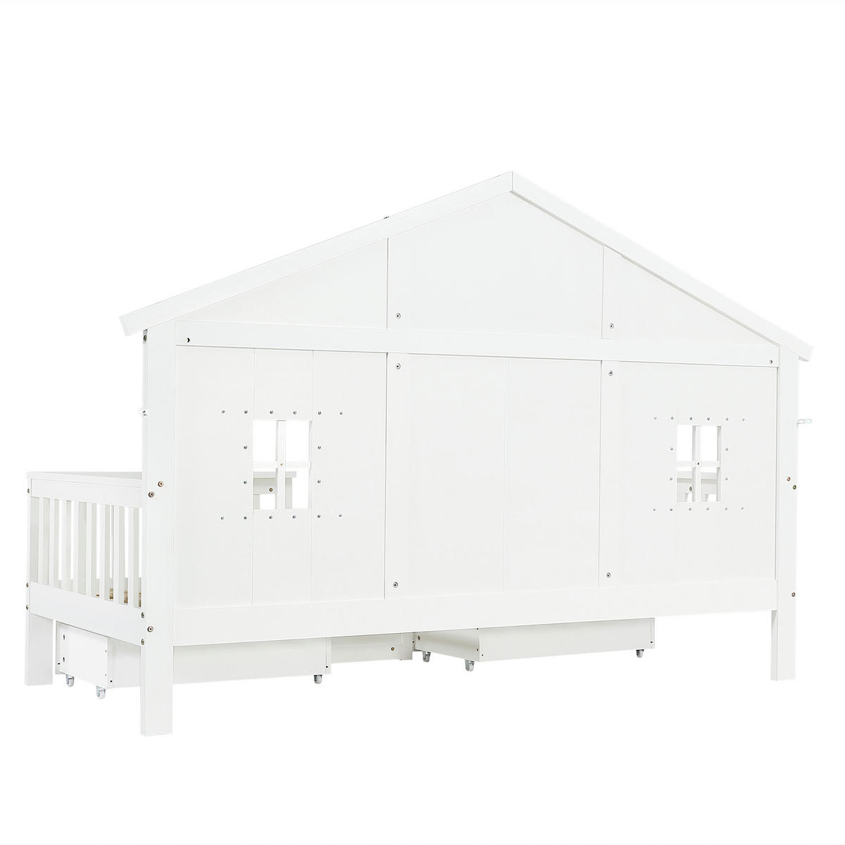 KINDERBETT 90/200 cm DE-02203, in Weiß, mit Fenster, Dach und 2 Schubladen - Weiß, Holzwerkstoff (90/200cm) - ComfortXL