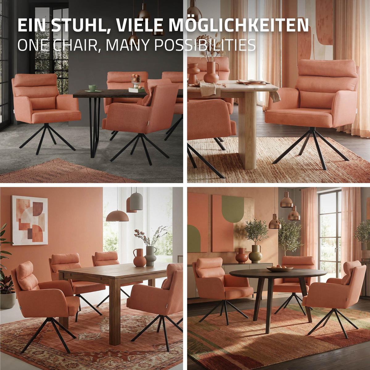 ESSZIMMERSTUHL drehbar Orange Stoffbezug - Schwarz/Orange, Textil/Metall (64.5/93/64cm) - ML-DESIGN