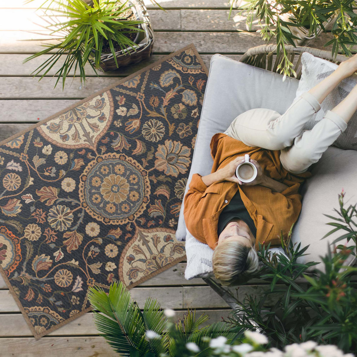 TEPPICH 100x150 cm Botanisches Ornament Vintage - Dunkelblau, Kunststoff (100/150cm) - Wallfluent