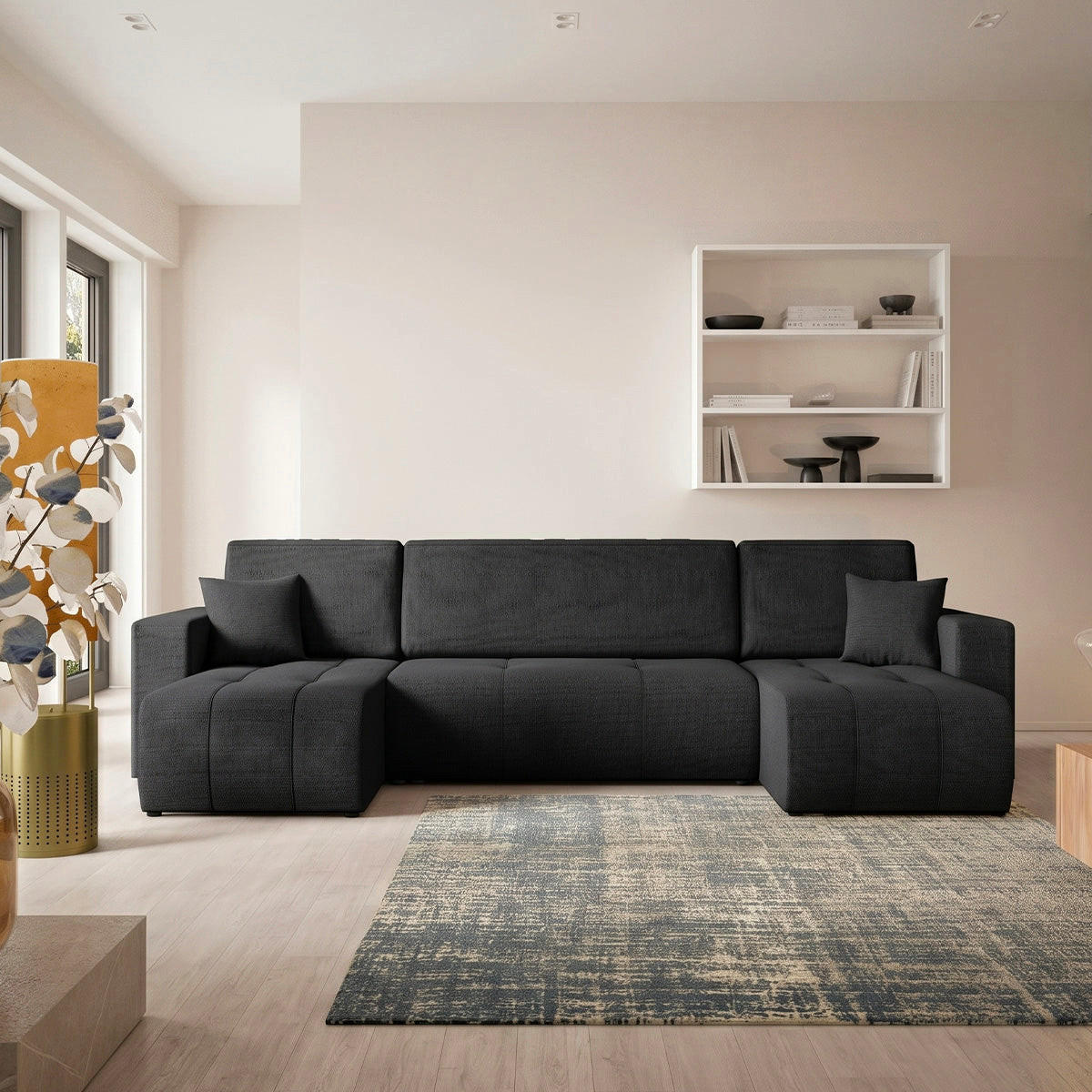 PANORAMASOFA Vasco 5 Sitzplätze Schwarz - Schwarz, Holz (318/88/145cm) - Petits-meubles