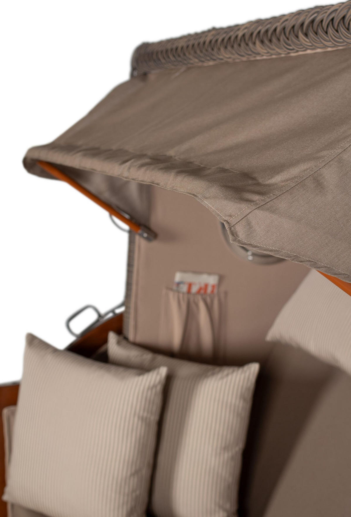 STRANDKORB Komplettset: Ammersee Grande XL Mahagoni Bullauge - PE grau - Modell 534 - Beige/Braun, Holz/Kunststoff (142/165/95cm) - bene living