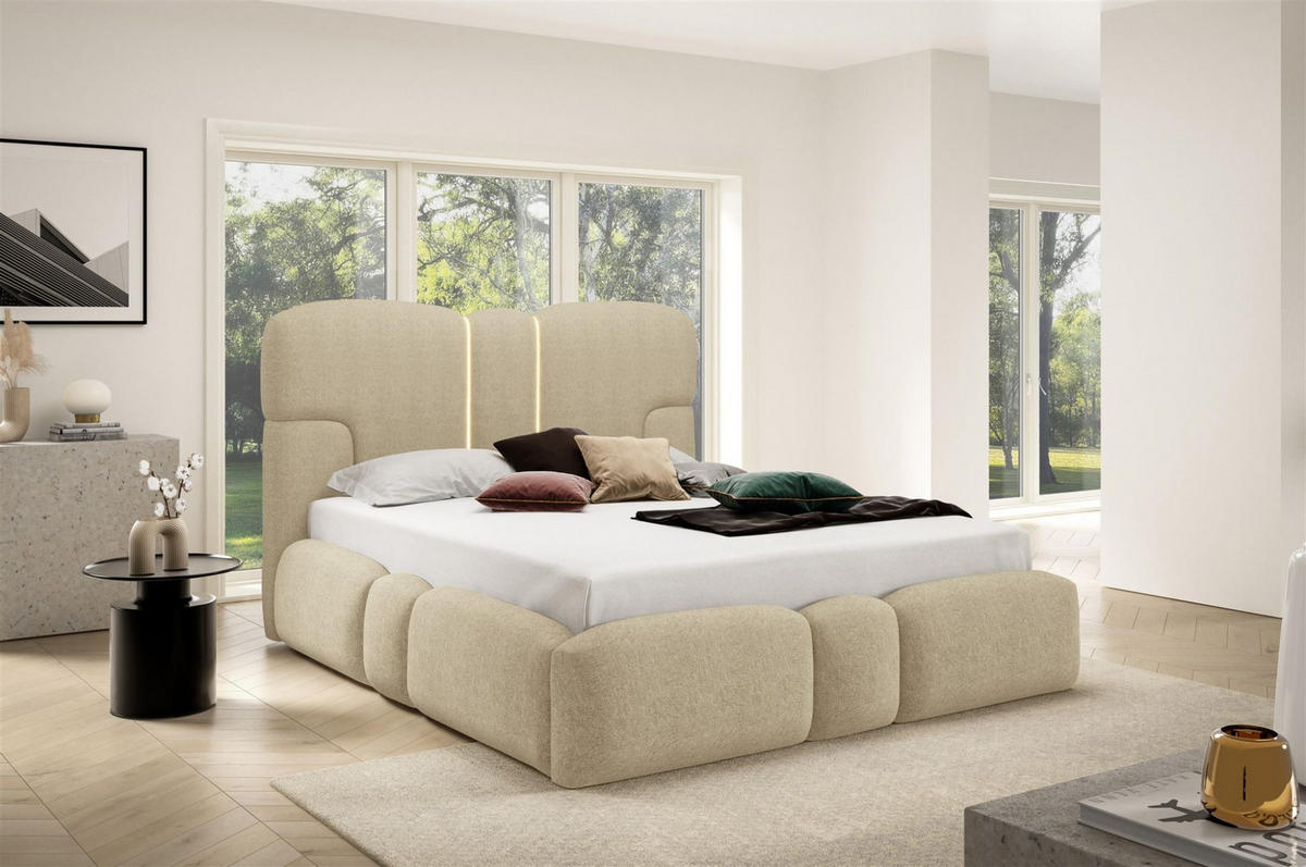 POLSTERBETT Jordan - Beige, Holzwerkstoff/Textil (120/200cm) - Fun Möbel
