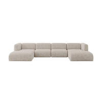 WOHNLANDSCHAFT MIRA-U2 408x179x70 Beige Velours - Beige/Schwarz, Holzwerkstoff/Kunststoff (408/70/179cm) - ALTDECOR