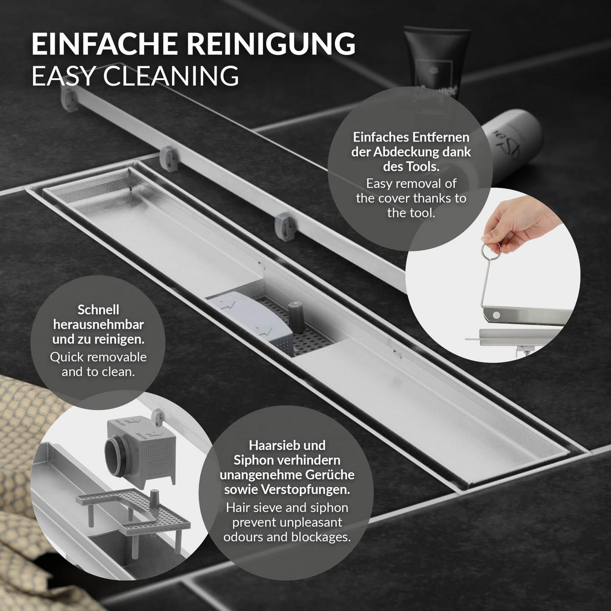 DUSCHRINNE 80cm - Silberfarben, Metall (13.9/7.8/84cm) - LuxeBath