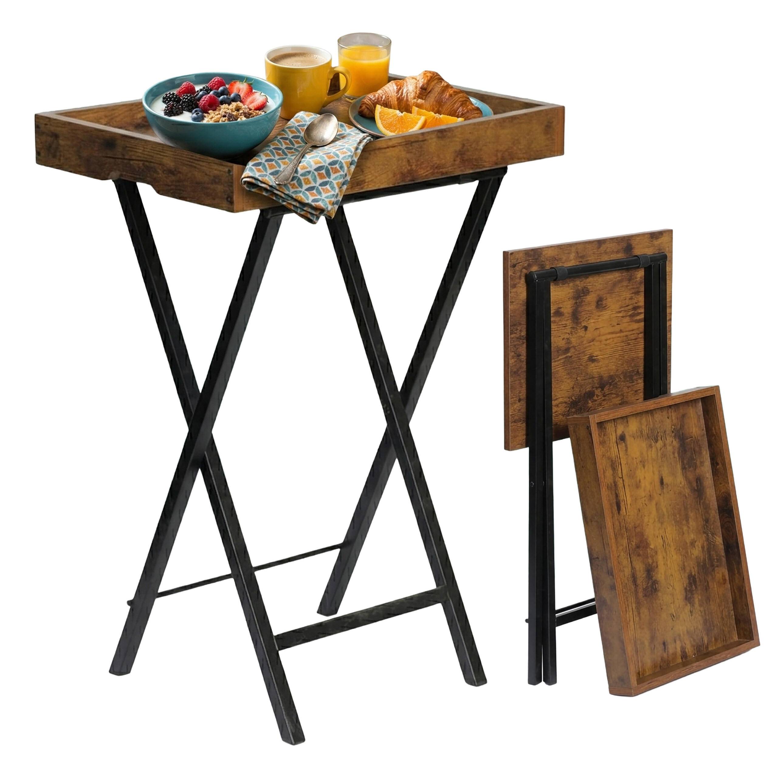 PRIPOMOČNI zložljivi mizica - večbarvno, kovina/leseni material (36/48/70cm) - Relaxdays