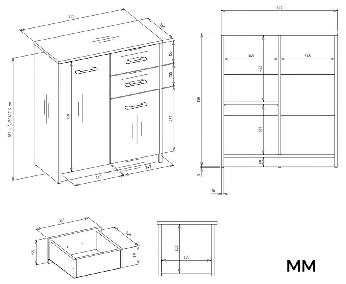 KOMMODE Anthrazit, Artisan 74/85/35 - Anthrazit, Holzwerkstoff (74/85/35cm) - RAUMHIRSCH FURNITURE
