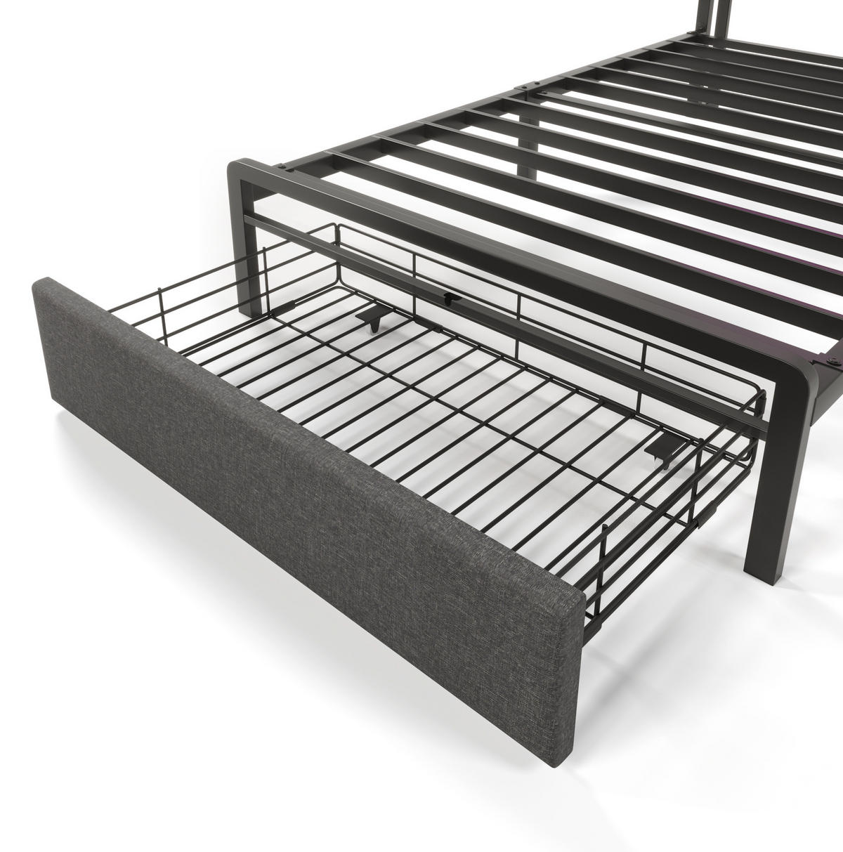 BETT aus Leinen 90x200 cm Grau mit LED, USB-C, Stauraum-Kopfteil und Schublade - Grau, Textil (90/200cm) - Modfu