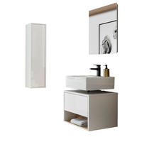 BADSPIEGEL-SET 3-teilig weiß Hochglanz, Eiche, Badmöbel mit LED Beleuchtung 100 cm - Weiß Hochglanz, Glas/Holzwerkstoff (100/190/46cm) - Furn.Design