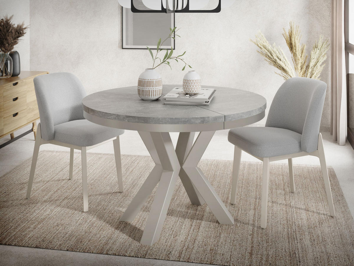 ESSTISCH Clara Grau-Beige runder ausziehbarer, Grauer Beton 100-180/100/76 cm - Hellgrau/Grau, Holzwerkstoff/Metall (100/100/76cm) - WFL GROUP