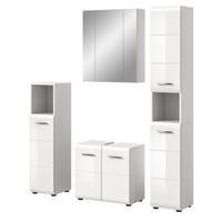 BADMÖBEL-SET weiß Hochglanz 4-teilig 150 cm, Komplettset mit viel Stauraum - Weiß Hochglanz/Silberfarben, Glas/Holzwerkstoff (150/185/30cm) - Inn.Furn