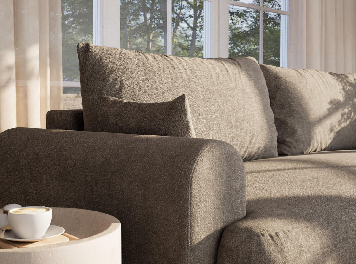 SOFA MIT SCHLAFFUNKTION Toluca Braun Chenille-Stoff - Schwarz/Braun, Holz/Holzwerkstoff (247/69/104cm) - Maison de Reve