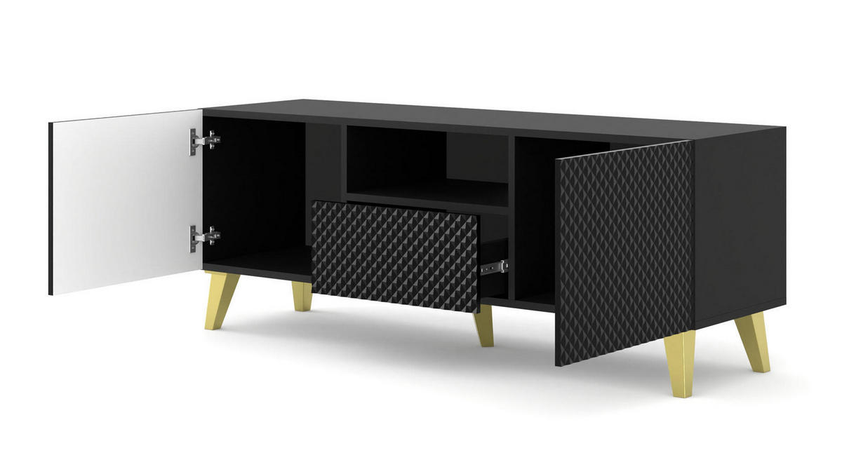 TV-LOWBOARD SCHWARZ - Schwarz, Holzwerkstoff (150/56/42cm) - FURNLUX