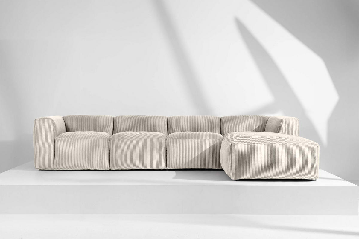 ECKMODULSOFA-RECHTS BUFFO 6-Sitzer mit extrem weicher Sitzfläche, Kordstoff, cremefarben - Creme, Textil (377/180cm) - KONSIMO®
