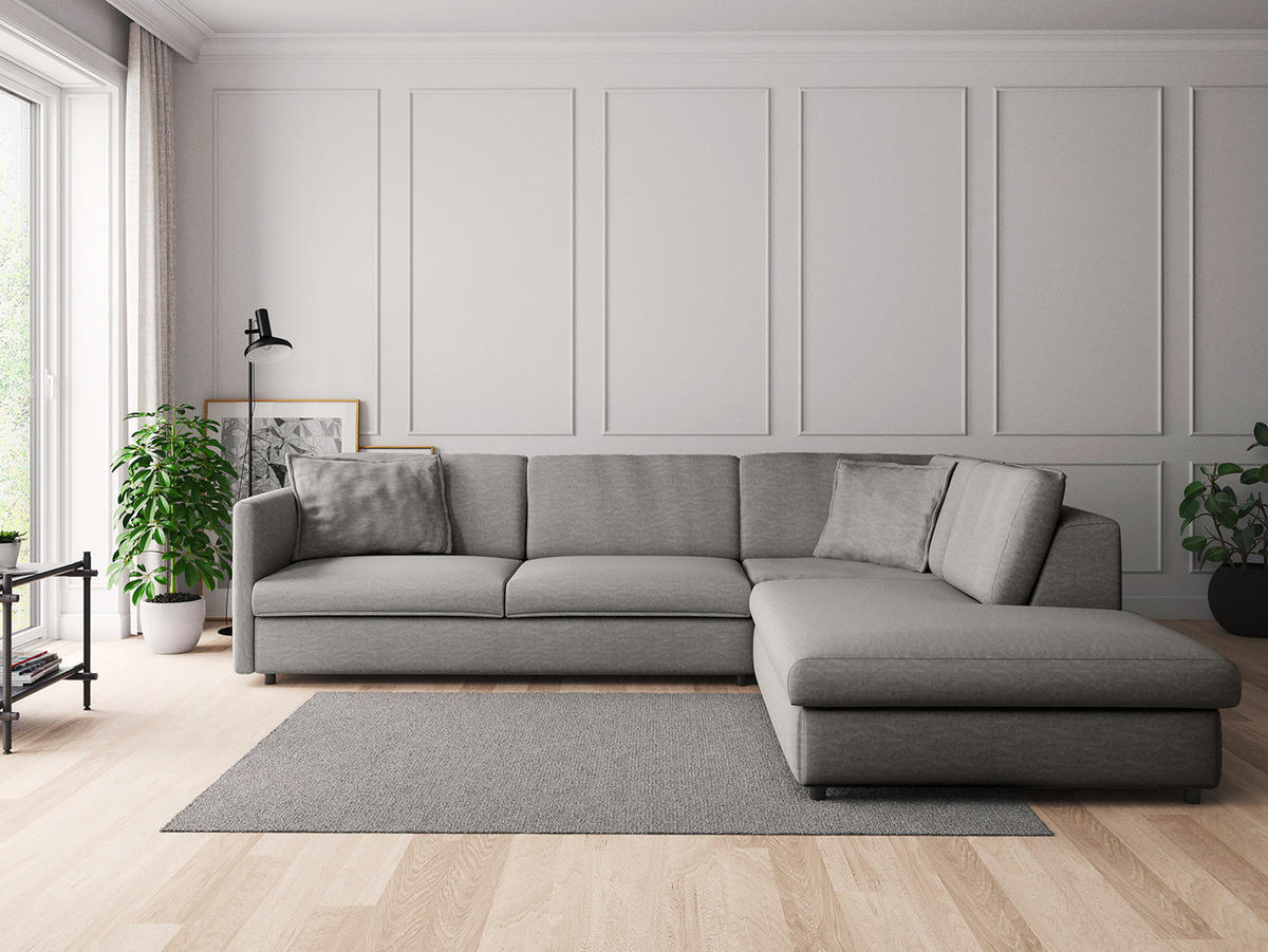 ECKSOFA mit Ottomane - Schwarz/Grau, Kunststoff/Textil (328/272cm) - home24