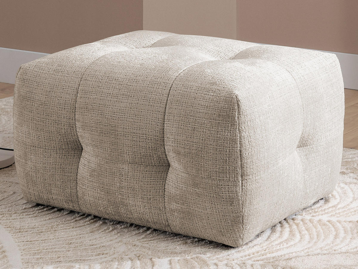 WOHNLANDSCHAFT inkl. Hocker Kozy im Bumpy-Design mit Schlaffunktion und fester Rückenlehne aus weichem Dunkelbeige Chenille-Stoff - Beige/Schwarz, Holz/Kunststoff (323/79/161cm) - S-Style Möbel