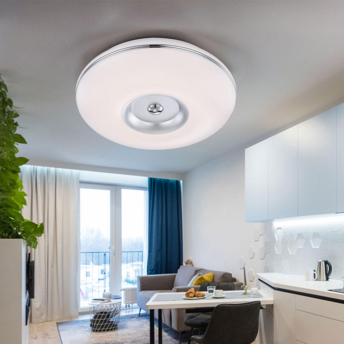 LED DECKENLEUCHTE BOMBA Aluminium Nickel-matt Weiß - Weiß, Metall (40/40/9.5cm) - Globo Lighting