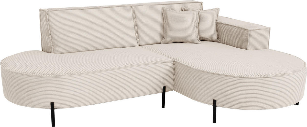 ECKSOFA Hana Loft 3-Sitzer Ecke Rechts, Cordstoff Chenille, Creme 241/80/168 cm - Creme/Schwarz, Textil/Metall (241/168cm) - WFL GROUP