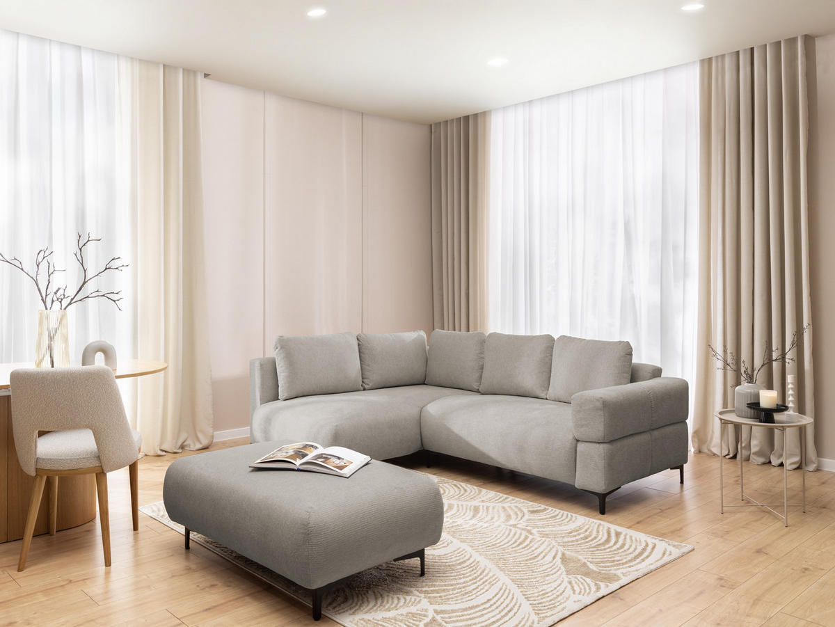 POLSTERHOCKER Cardea in Bubble-Optik aus weichem Taupe Strukturstoff mit hohem Sitzkomfort - Taupe/Schwarz, Holz/Textil (110/46/65cm) - S-Style Möbel