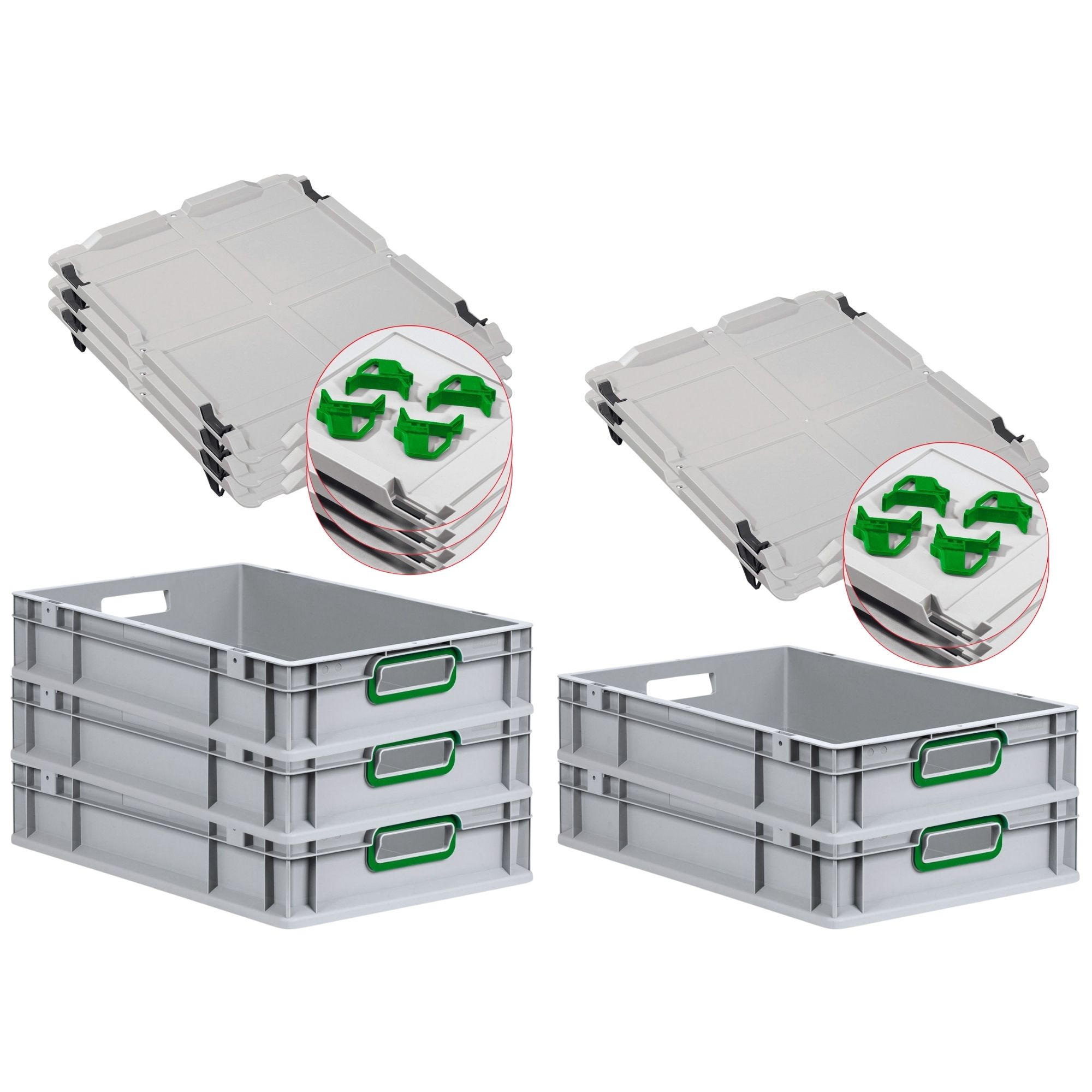 EUROBOX 5x Nextgen Color Mit Auflagedeckel 12x40x60cm Griffe Grün Offen - Grün, Kunststoff (40/12/60cm) - PROREGAL