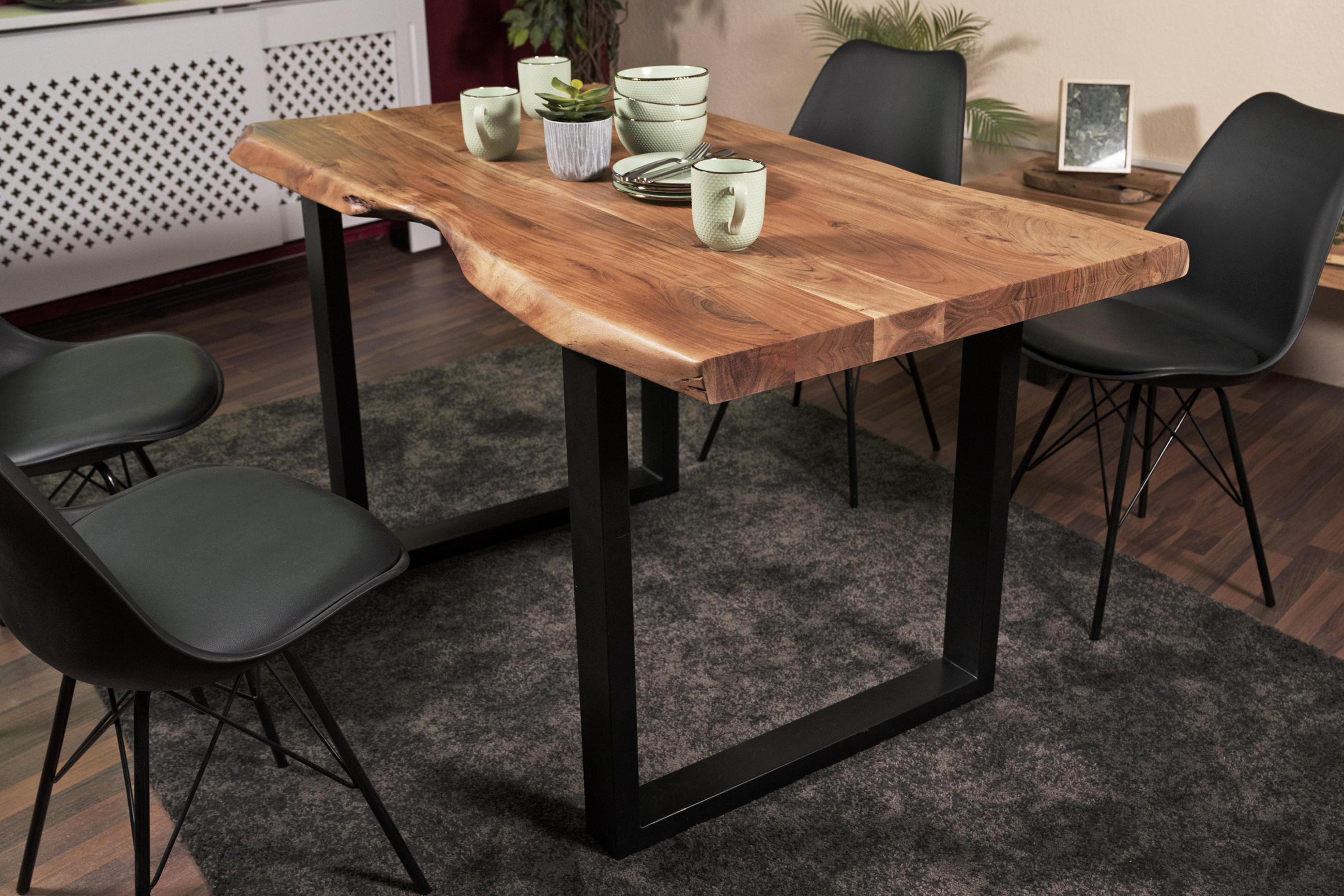 ESSTISCH CALI - Beige/Schwarz, Holz/Metall (80/120/77cm) - SAM