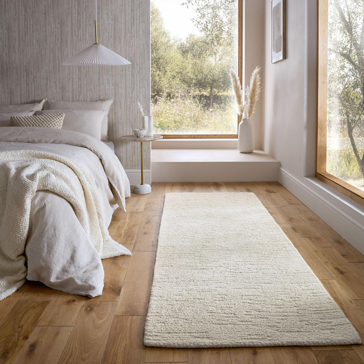 WOLLTEPPICH Boucle, Unifarben, Strapazierfähig, natürlich & pflegeleicht Creme Läufer 80x230 - Creme, Textil (80/230cm) - KADIMA DESIGN
