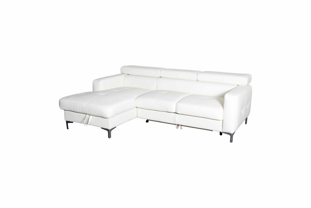 ECKSCHLAFSOFA mit Echtlederbezug, Schlaffunktion & Bettkasten - Chromfarben/Eiche Bianco, Leder/Holz (227/168cm) - Cotta