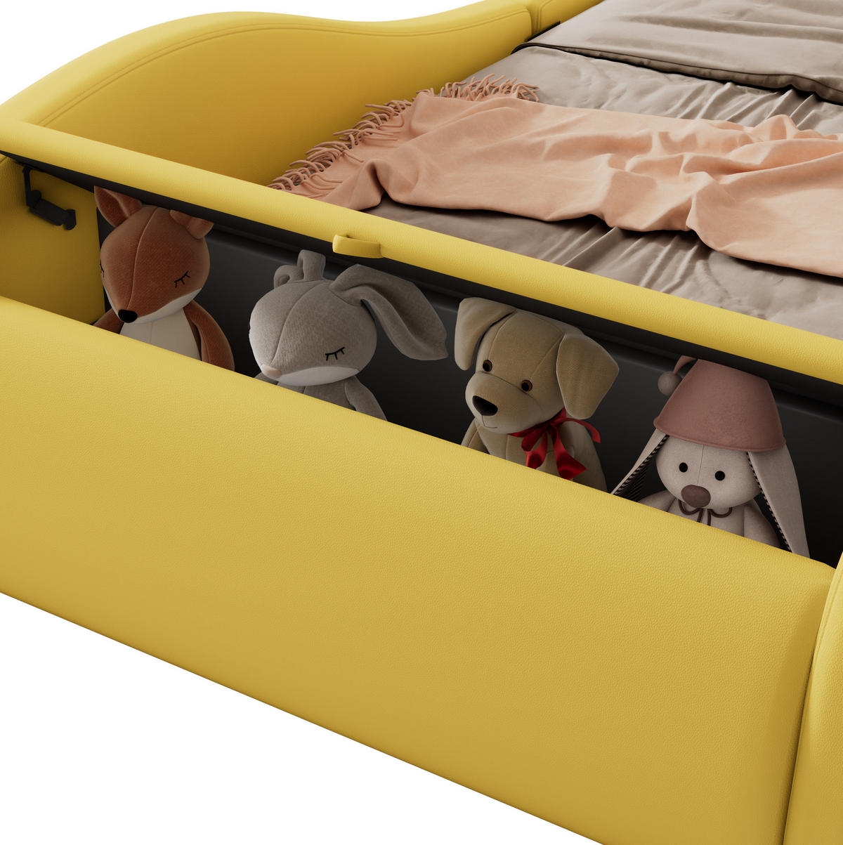 POLSTERBETT 90/200 cm Gelb aus PU mit beleuchteten Rädern und Stauraum - Gelb, Kunststoff (90/200cm) - OKMYHOME